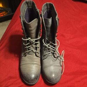 Hot Cakes Charcoal Lace-Up Combat Boots